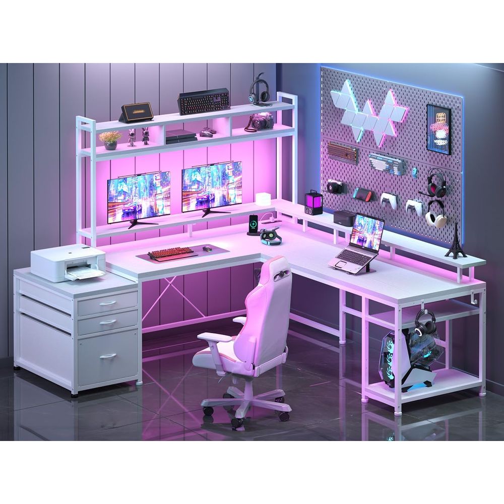 L Shaped Desk Setup - 104-inch L-Shaped Desk for Dual-Person Home