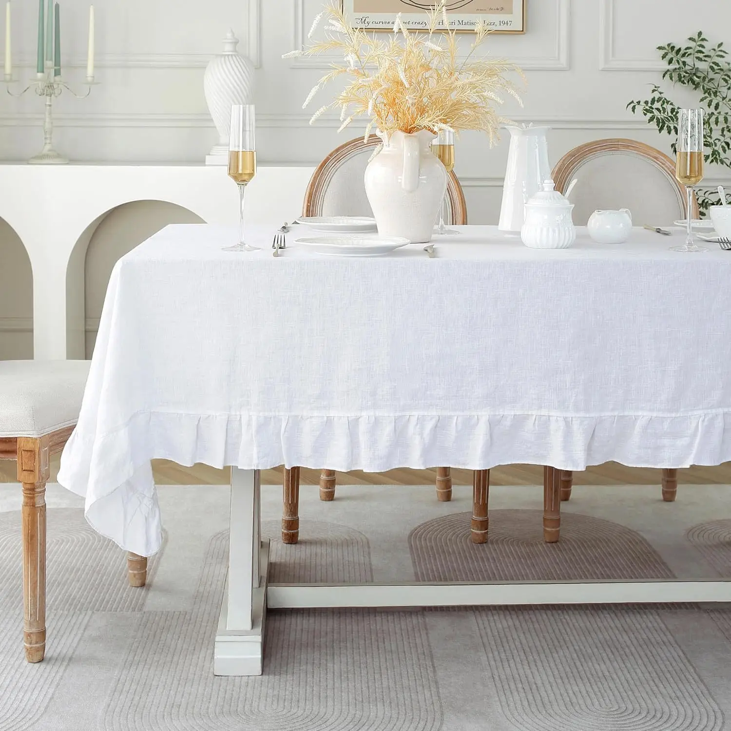 Desk Setup Retro - Retro Ruffle Tablecloth Cotton Washable Table