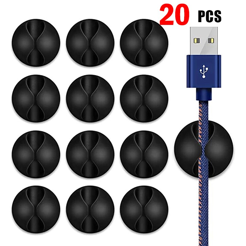 Desk Setup Cable Management - 20PCS Cable Clip Winder Organizer Round
