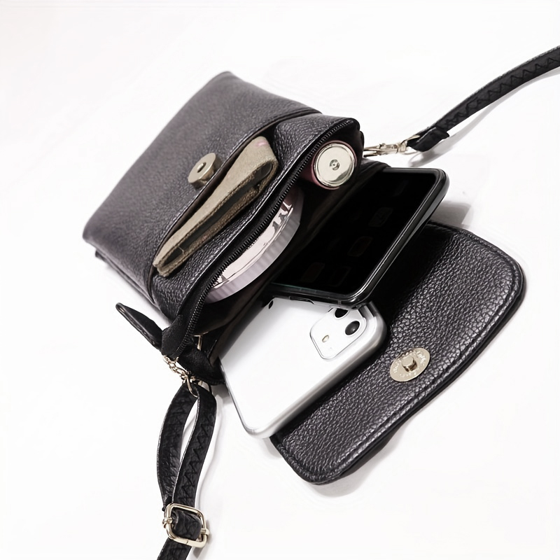 Dual Phone Holder - Women Leather Crossbody Phone Bag Small