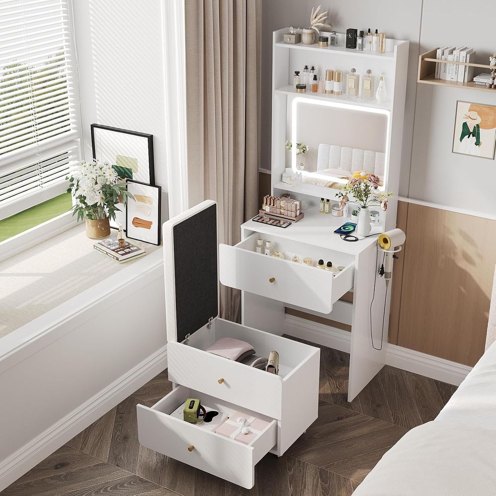 Desk Setup In Small Bedroom - Make Up Vanity Desk with Mirror