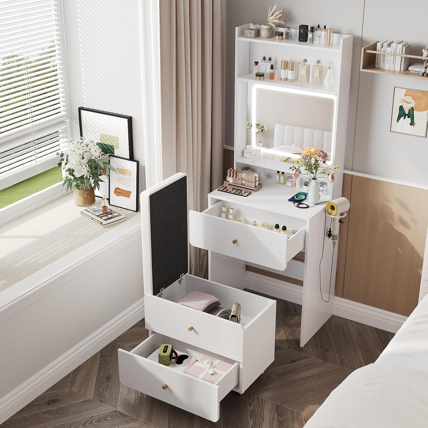 Desk Setup In Small Bedroom - Make Up Vanity Desk with Mirror