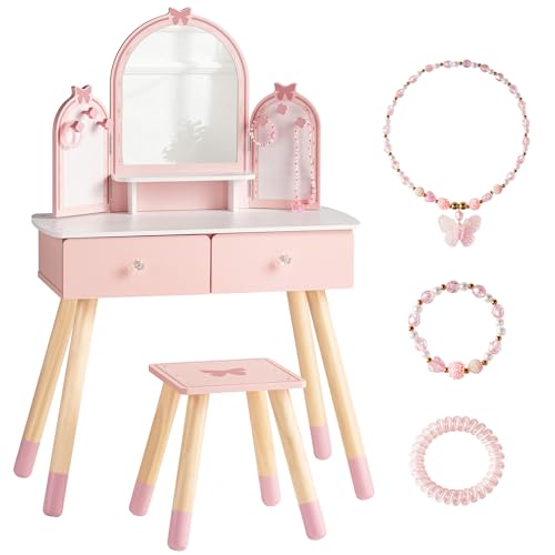 Desk Setup In Small Bedroom - Pink Kids Vanity Set Mirror &