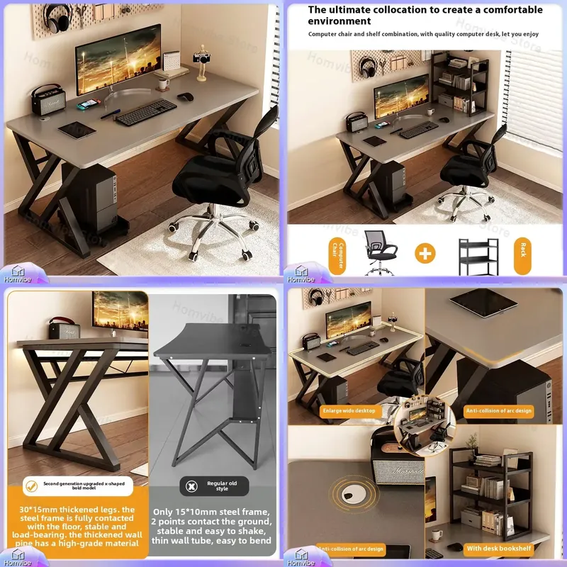 L Shaped Desk Setup - Modern Wooden Computer Desk for Home