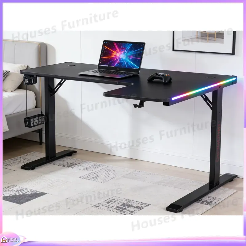 L Shaped Desk Setup - Large 160cm Gaming Desk with LED