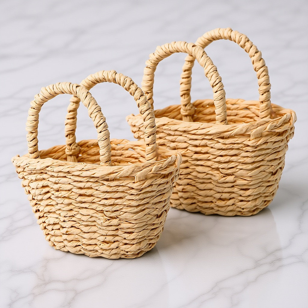 2Pcs Mini Raffia Handle Basket - Desk Setup For Small Space recension och pris