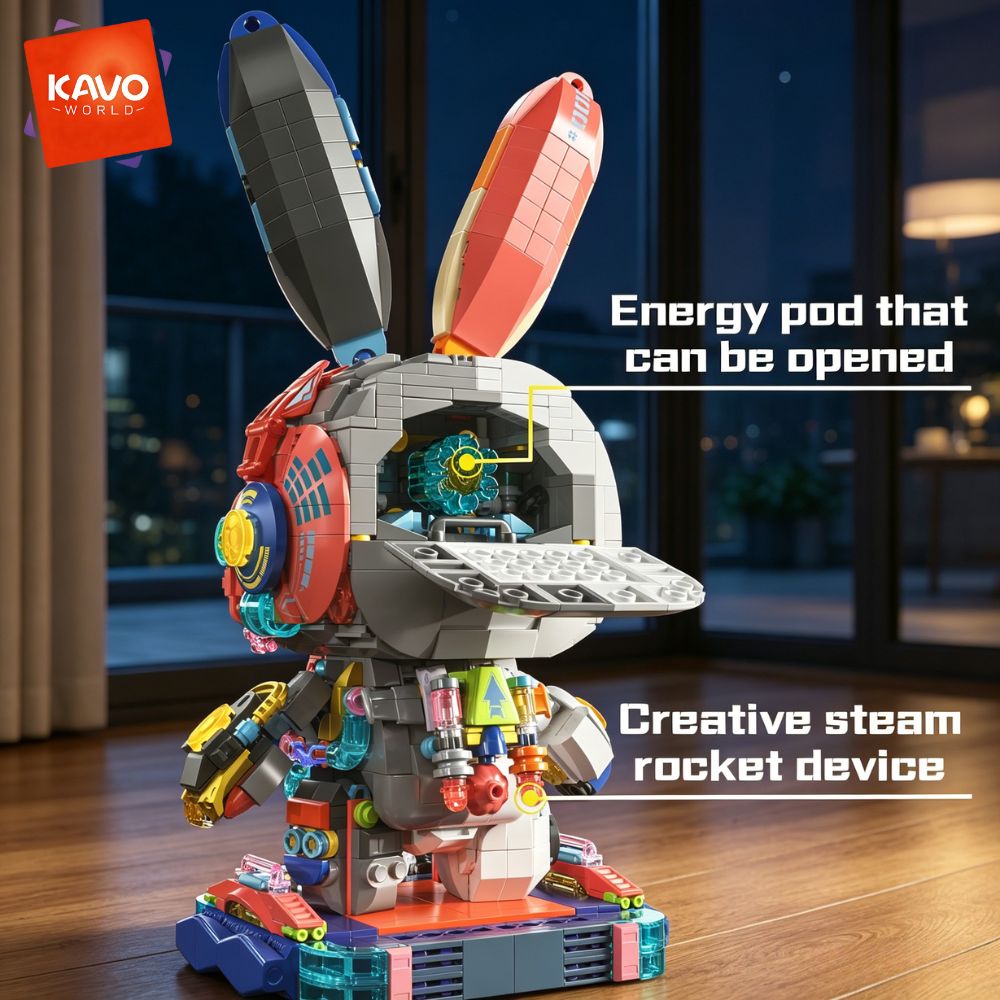 KAVOWORLD 1377PCS Robot Rabbit - Desk Setup Build recension och pris