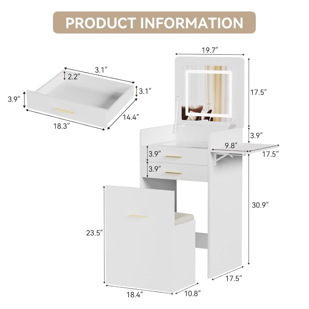 Small Vanity with Chair 3 in 1 - Desk Setup In Small Bedroom recension och pris