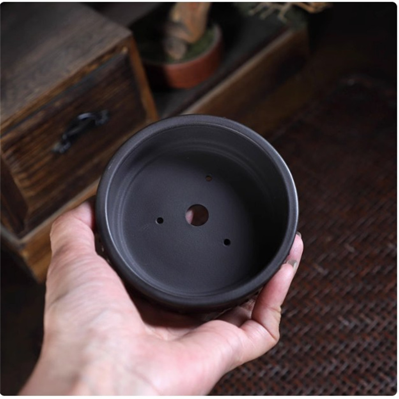 Ceramic Round Bonsai Pot, Drum - Desk Setup Green recension och pris