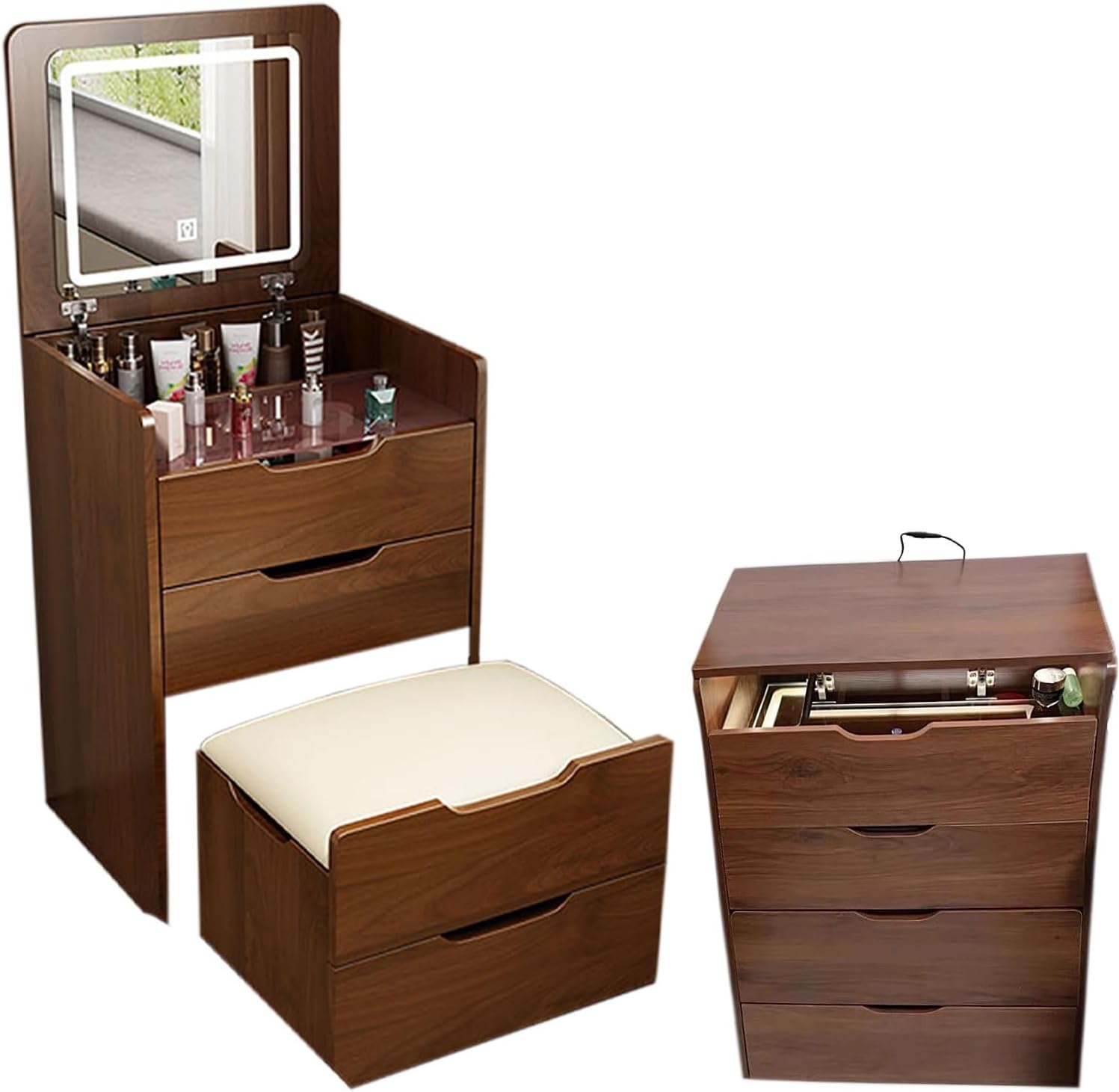 (Walnut) 3 in 1 Vanity Desk wi - Desk Setup In Small Bedroom recension och pris