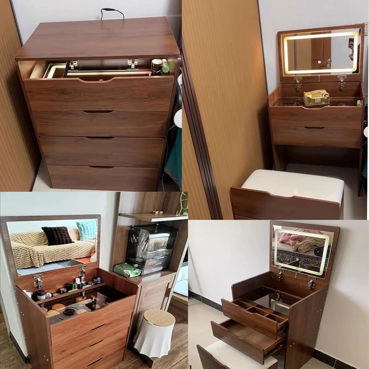 (Walnut) 3 in 1 Vanity Desk wi - Desk Setup In Small Bedroom recension och pris
