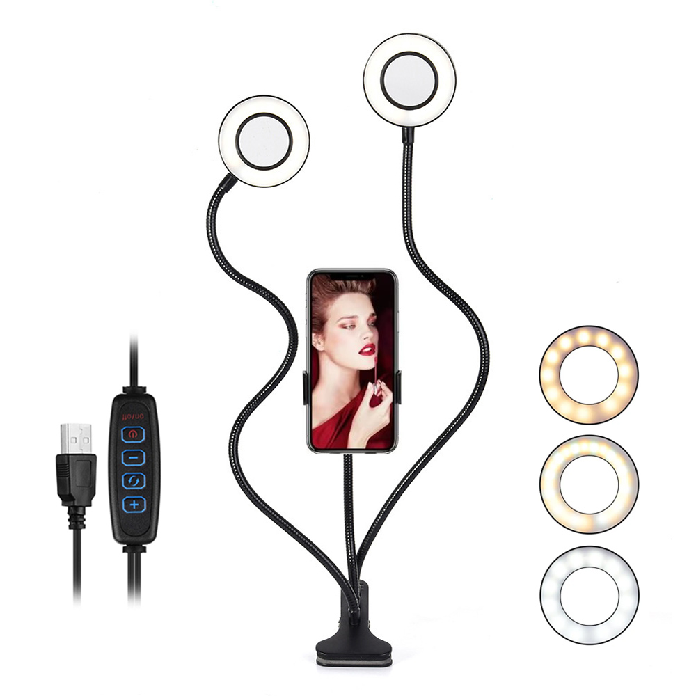 Dual Lights Led Ring Fill Ligh - Dual Phone Holder recension och pris