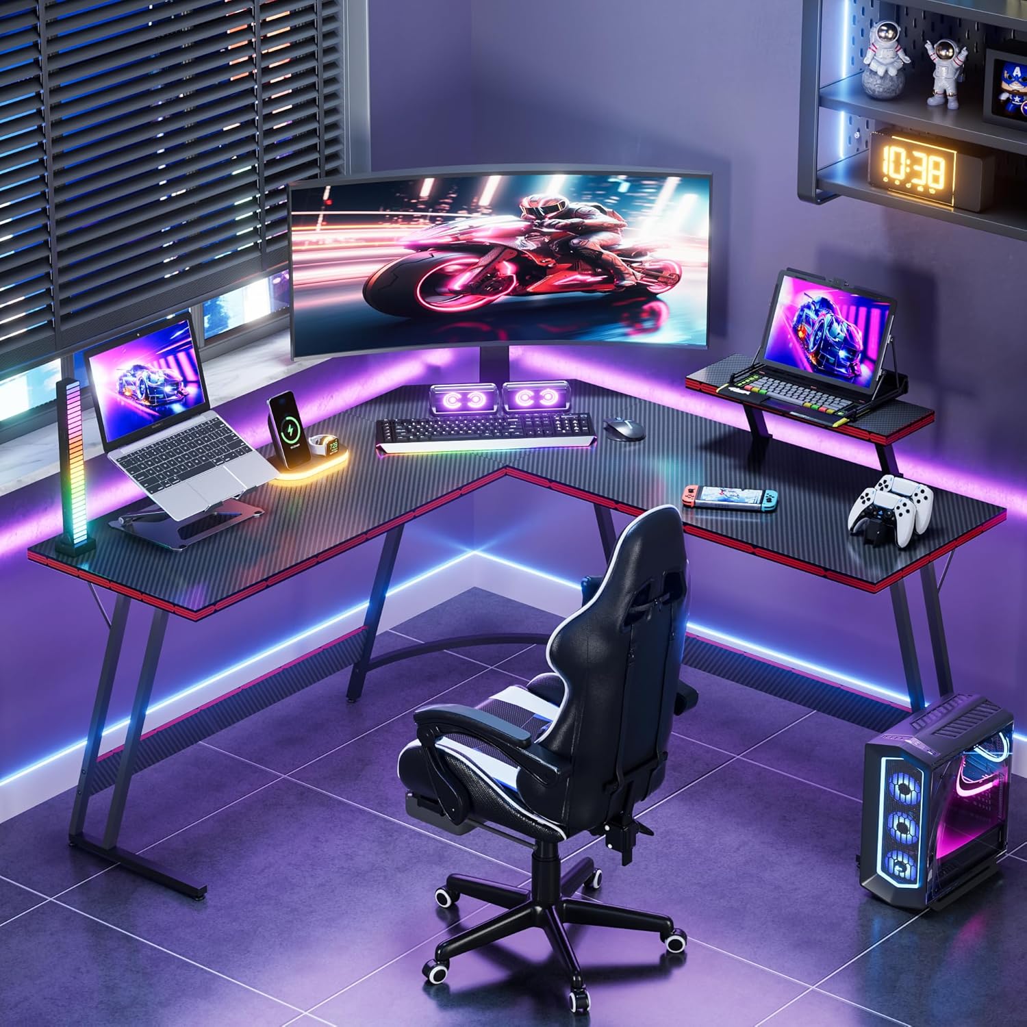 L-Shaped Adjustable Gaming Des - L Shaped Desk Setup recension och pris
