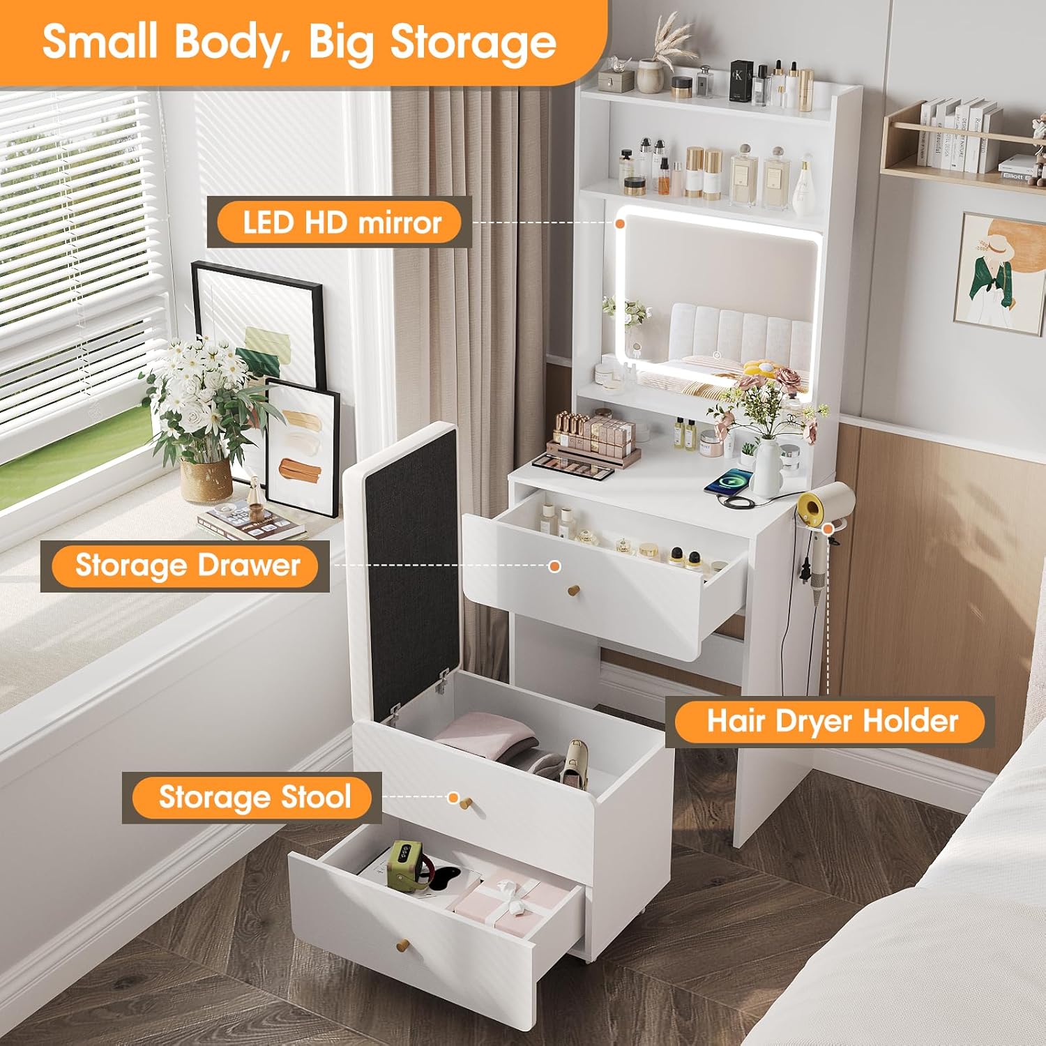 Make Up Vanity Desk with Mirro - Desk Setup In Small Bedroom recension och pris