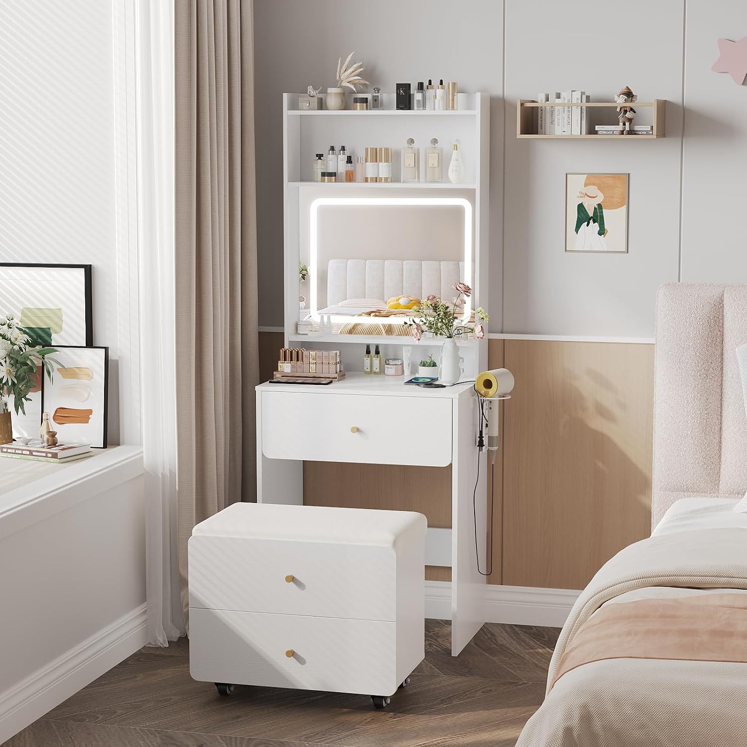 Make Up Vanity Desk with Mirro - Desk Setup In Small Bedroom recension och pris