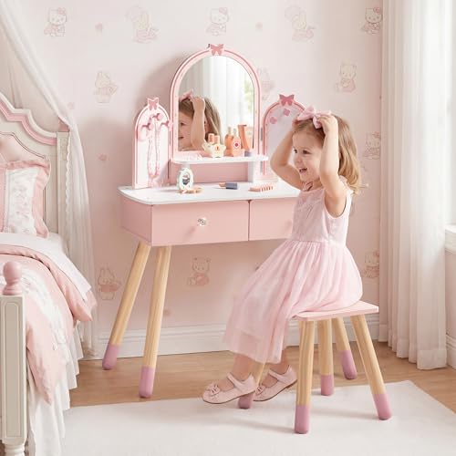 Pink Kids Vanity Set Mirror &  - Desk Setup In Small Bedroom recension och pris